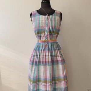 Pastel Plaid Sleeveless Cotton Dress
